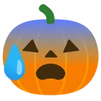 zaniepokojona twarz oblana potem + dynia na halloween