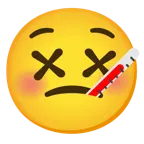 benommenes Gesicht + Gesicht mit Fieberthermometer