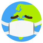 cara con mascarilla médica + globo terráqueo mostrando Europa y África
