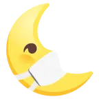cara con mascarilla médica + luna de cuarto menguante con cara