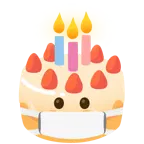cara con mascarilla médica + tarta de cumpleaños