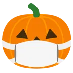 cara con mascarilla médica + calabaza de Halloween