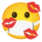 cara con mascarilla médica + marca de beso