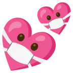 cara con mascarilla médica + dos corazones