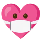 cara con mascarilla médica + corazón con lazo