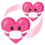 cara con mascarilla médica + corazones giratorios