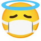 cara con mascarilla médica + cara sonriendo con aureola