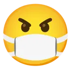 cara con mascarilla médica + cara enfadada