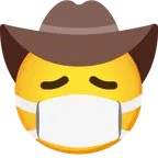 cara con mascarilla médica + cara con sombrero de vaquero