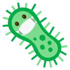 cara con mascarilla médica + microbio