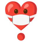 cara con mascarilla médica + exclamación de corazón