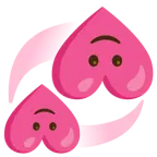 cara al revés + corazones giratorios