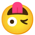 cara al revés + cara sacando la lengua y guiñando un ojo