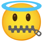 zipper-mouth face + smiling face with halo