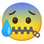 zipper-mouth face + anxious face with sweat