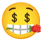 Gesicht mit Dollarzeichen + Rose