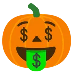 Gesicht mit Dollarzeichen + Halloweenkürbis