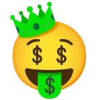 Gesicht mit Dollarzeichen + Krone
