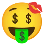 Gesicht mit Dollarzeichen + Kussabdruck