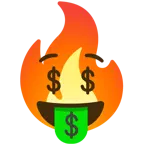 Gesicht mit Dollarzeichen + Feuer