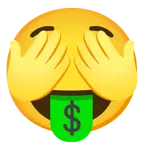 Gesicht mit Dollarzeichen + sich die Augen zuhaltendes Affengesicht
