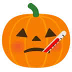 Gesicht mit Fieberthermometer + Halloweenkürbis