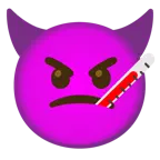 Gesicht mit Fieberthermometer + wütendes Gesicht mit Hörnern