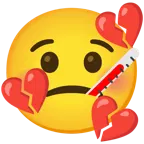 Gesicht mit Fieberthermometer + gebrochenes Herz