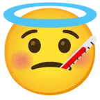 Gesicht mit Fieberthermometer + lächelndes Gesicht mit Heiligenschein