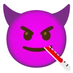 Gesicht mit Fieberthermometer + grinsendes Gesicht mit Hörnern