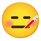Gesicht mit Fieberthermometer + ausdrucksloses Gesicht