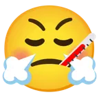 Gesicht mit Fieberthermometer + schnaubendes Gesicht