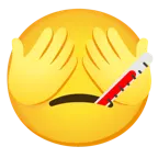 Gesicht mit Fieberthermometer + sich die Augen zuhaltendes Affengesicht