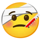 Gesicht mit Fieberthermometer + Gesicht mit Kopfverband