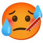 Gesicht mit Fieberthermometer + schwitzendes Gesicht