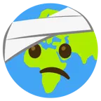 cara con la cabeza vendada + globo terráqueo mostrando Europa y África