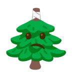 cara con la cabeza vendada + árbol de hoja perenne