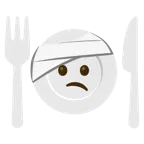 cara con la cabeza vendada + cuchillo y tenedor con un plato