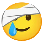 Gesicht mit Kopfverband + lachendes Gesicht mit Träne