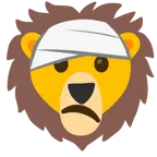 cara con la cabeza vendada + león