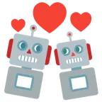 Roboter + kreisende Herzen