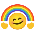 smiling face with open hands + rainbow