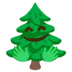 cara con manos abrazando + árbol de hoja perenne