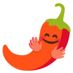 smiling face with open hands + hot pepper
