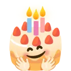 smiling face with open hands + birthday cake