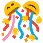 smiling face with open hands + confetti ball