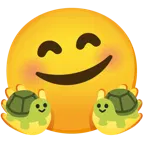 smiling face with open hands + turtle
