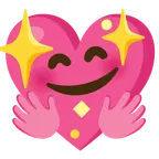 cara con manos abrazando + corazón brillante