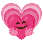 cara con manos abrazando + corazón creciente