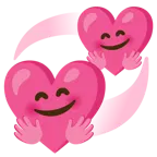 cara con manos abrazando + corazones giratorios